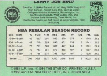 1984-85 Star #1 Larry Bird Back