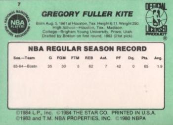 1984-85 Star #7 Greg Kite Back