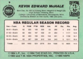 1984-85 Star #9 Kevin McHale Back