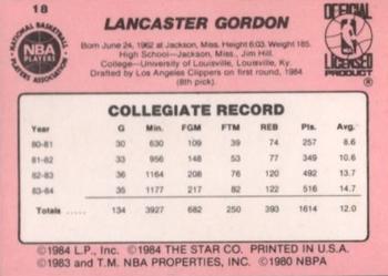 1984-85 Star #18 Lancaster Gordon Back
