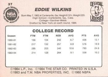 1984-85 Star #37 Eddie Lee Wilkins Back