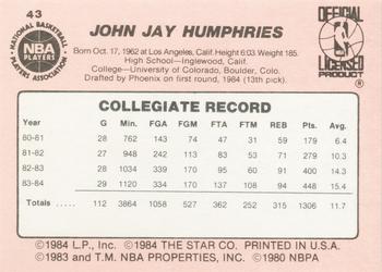 1984-85 Star #43 Jay Humphries Back