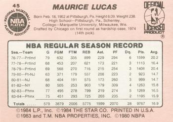 1984-85 Star #45 Maurice Lucas Back
