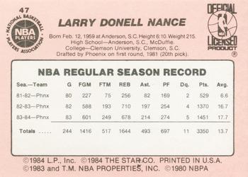 1984-85 Star #47 Larry Nance Back