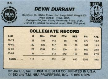 1984-85 Star #54 Devin Durrant Back