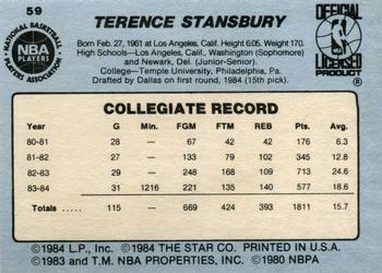 1984-85 Star #59 Terence Stansbury Back