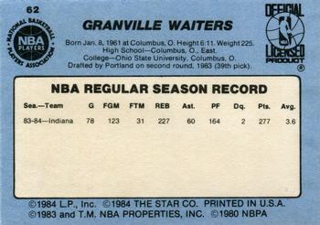 1984-85 Star #62 Granville Waiters Back
