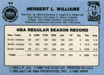 1984-85 Star #63 Herb Williams Back