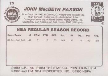 1984-85 Star #73 John Paxson Back