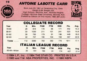 1984-85 Star #78 Antoine Carr Back