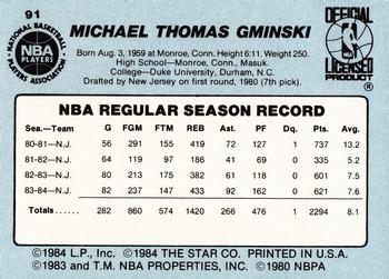 1984-85 Star #91 Mike Gminski Back
