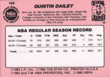 1984-85 Star #103 Quintin Dailey Back