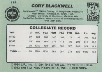 1984-85 Star #114 Cory Blackwell Back