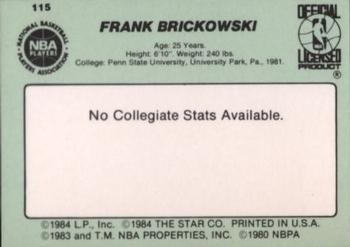 1984-85 Star #115 Frank Brickowski Back