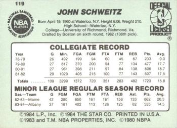 1984-85 Star #119 John Schweitz Back