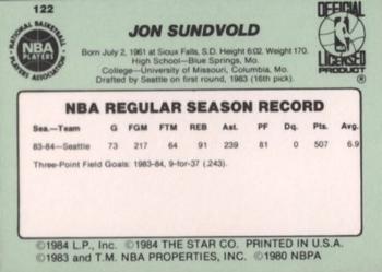 1984-85 Star #122 Jon Sundvold Back