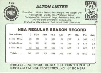 1984-85 Star #132 Alton Lister Back