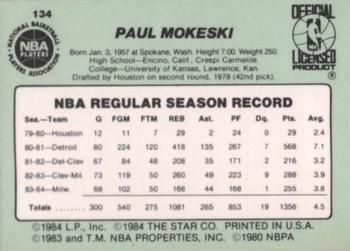 1984-85 Star #134 Paul Mokeski Back