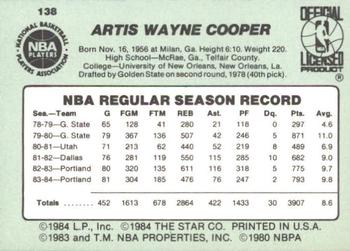 1984-85 Star #138 Wayne Cooper Back