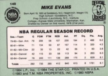 1984-85 Star #140 Mike Evans Back