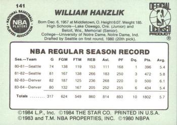 1984-85 Star #141 Bill Hanzlik Back