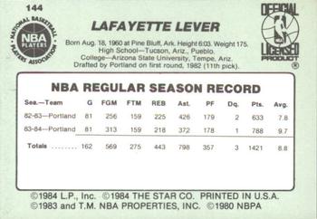 1984-85 Star #144 Lafayette Lever Back