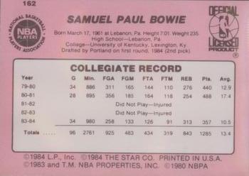 1984-85 Star #162 Sam Bowie Back