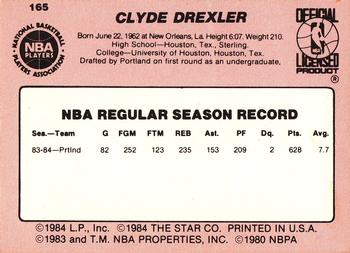 1984-85 Star #165 Clyde Drexler Back