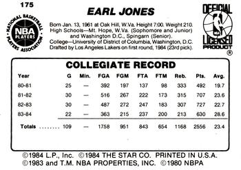 1984-85 Star #175 Earl Jones Back