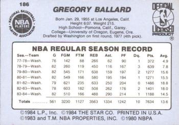 1984-85 Star #186 Greg Ballard Back