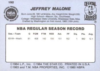 1984-85 Star #192 Jeff Malone Back
