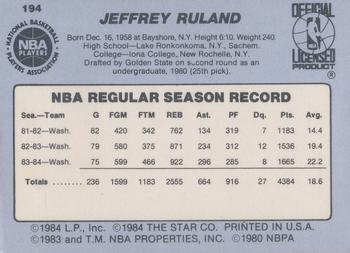 1984-85 Star #194 Jeff Ruland Back