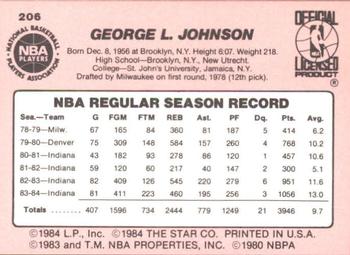1984-85 Star #206 George L. Johnson Back