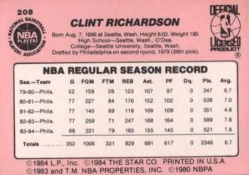 1984-85 Star #208 Clint Richardson Back