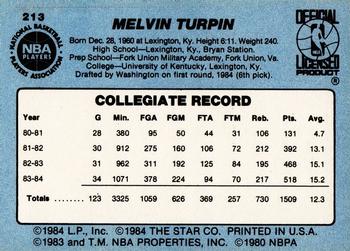 1984-85 Star #213 Mel Turpin Back