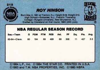 1984-85 Star #218 Roy Hinson Back