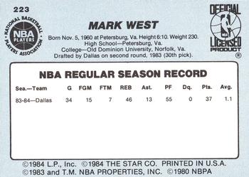 1984-85 Star #223 Mark West Back