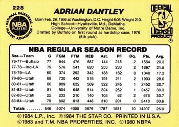 1984-85 Star #228 Adrian Dantley Back