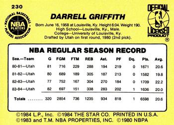 1984-85 Star #230 Darrell Griffith Back