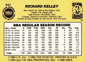 1984-85 Star #231 Rich Kelley Back