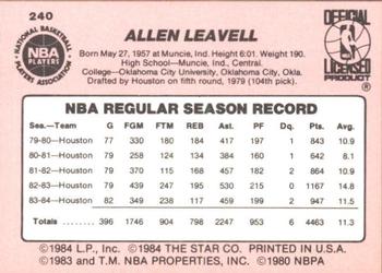 1984-85 Star #240 Allen Leavell Back