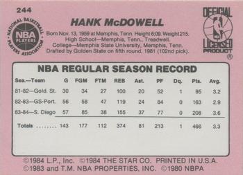 1984-85 Star #244 Hank McDowell Back