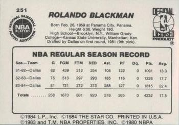 1984-85 Star #251 Rolando Blackman Back