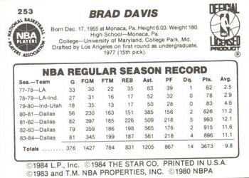 1984-85 Star #253 Brad Davis Back