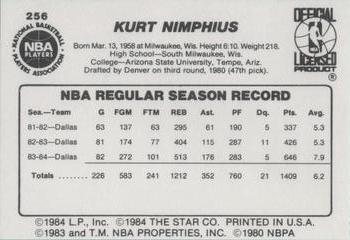 1984-85 Star #256 Kurt Nimphius Back