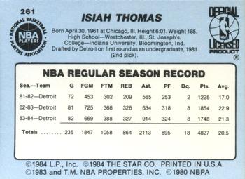 1984-85 Star #261 Isiah Thomas Back