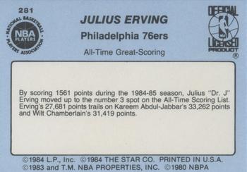 1984-85 Star #281 Julius Erving Back