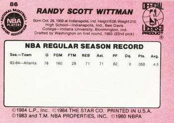 1984-85 Star #86 Randy Wittman Back