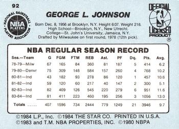 1984-85 Star #92 George T. Johnson Back
