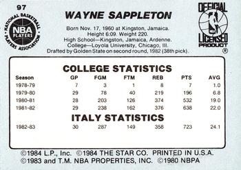 1984-85 Star #97 Wayne Sappleton Back